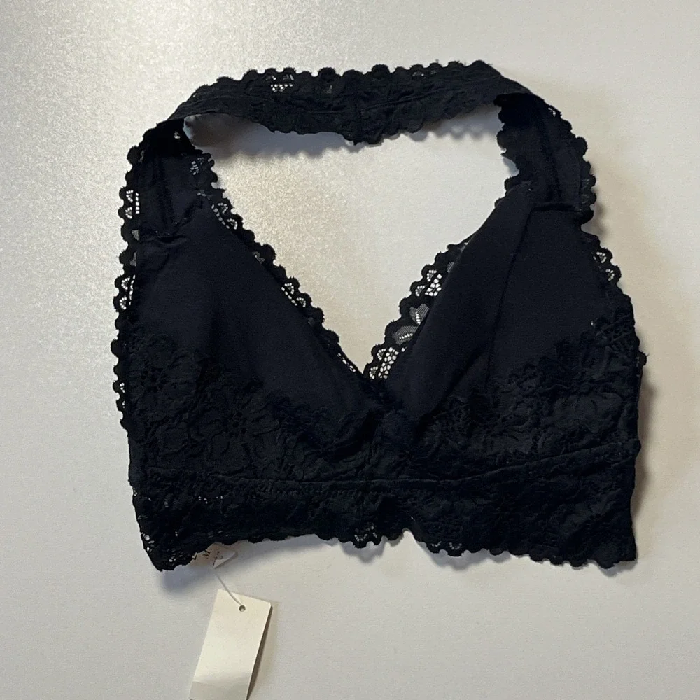 Live Love Dream By Aeropostale Size M Black Lace Halter Padded Wireless Bralette